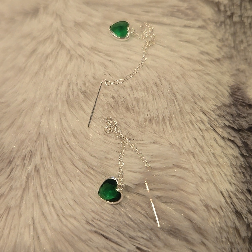 Sterling Silver Heart Drop Thread Earrings Multi Gem Colors Brand New In Box - Picture 7 of 9